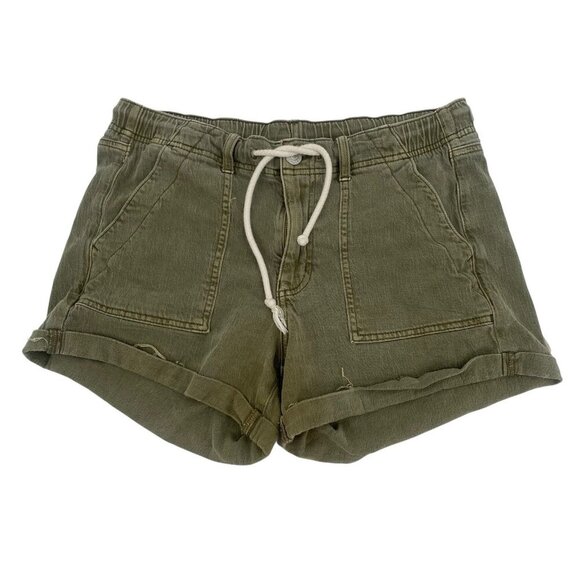 American Eagle Size 8 Olive Stretch Denim Utility Tomgirl Drawstring Shorts - Picture 1 of 16